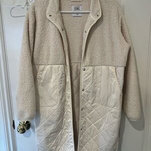 Athleta Girl Toasty Tugga Cream Sherpa & Quilted MetallicLong Jacket girls L/12